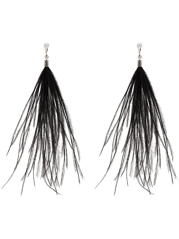 Saint Laurent Lou Lou Ostrich Feather Earrings - Black