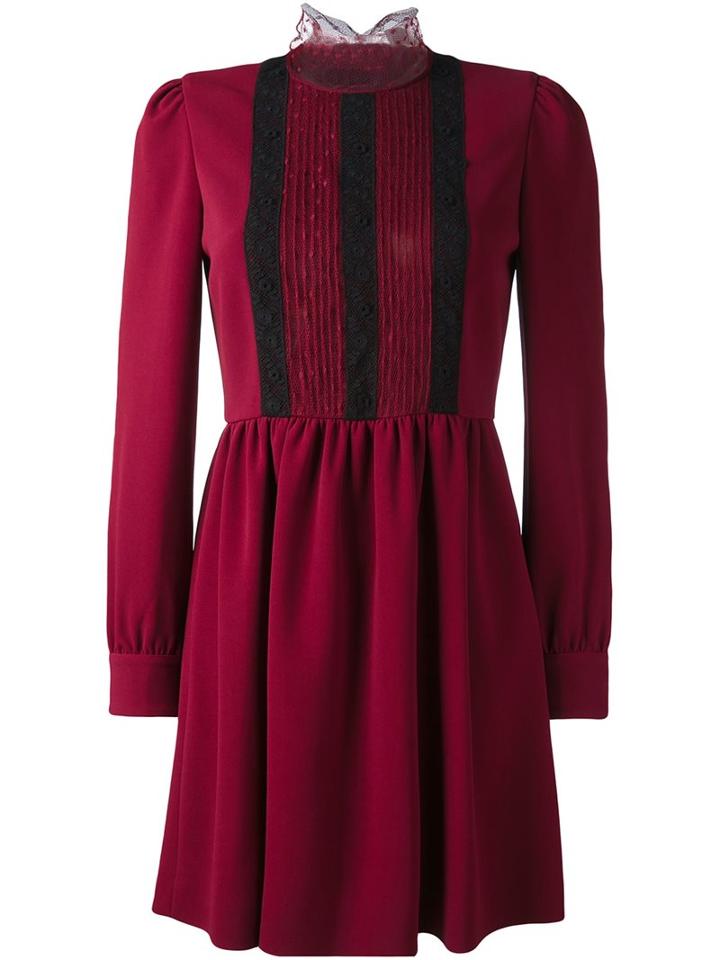 Red Valentino Lace Trim Mini Dress, Women's, Size: 44, Acetate/viscose/spandex/elastane/polyester