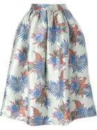 House Of Holland Floral Jacquard Dirndl Skirt, Women's, Size: 14, White, Polyester
