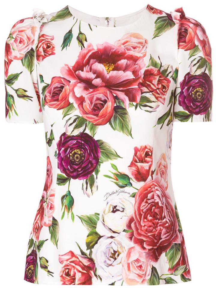 Dolce & Gabbana Ruffle Trim Floral Top - White