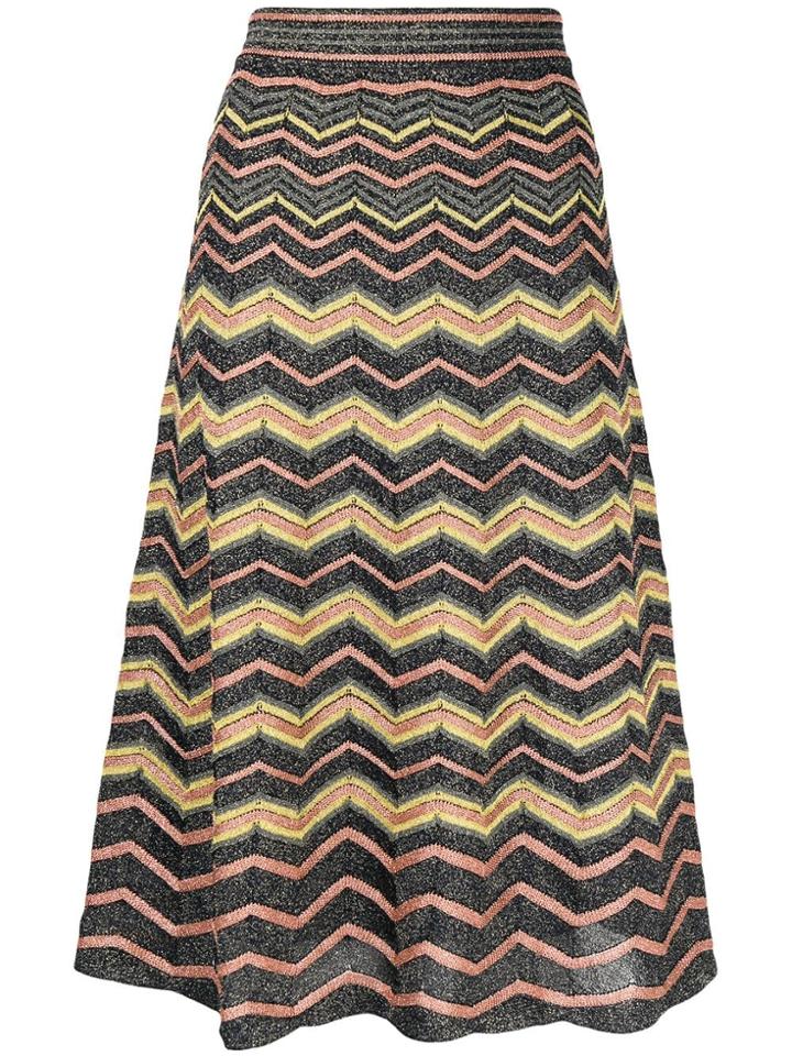 M Missoni Embroidered Zig-zag Skirt - Blue