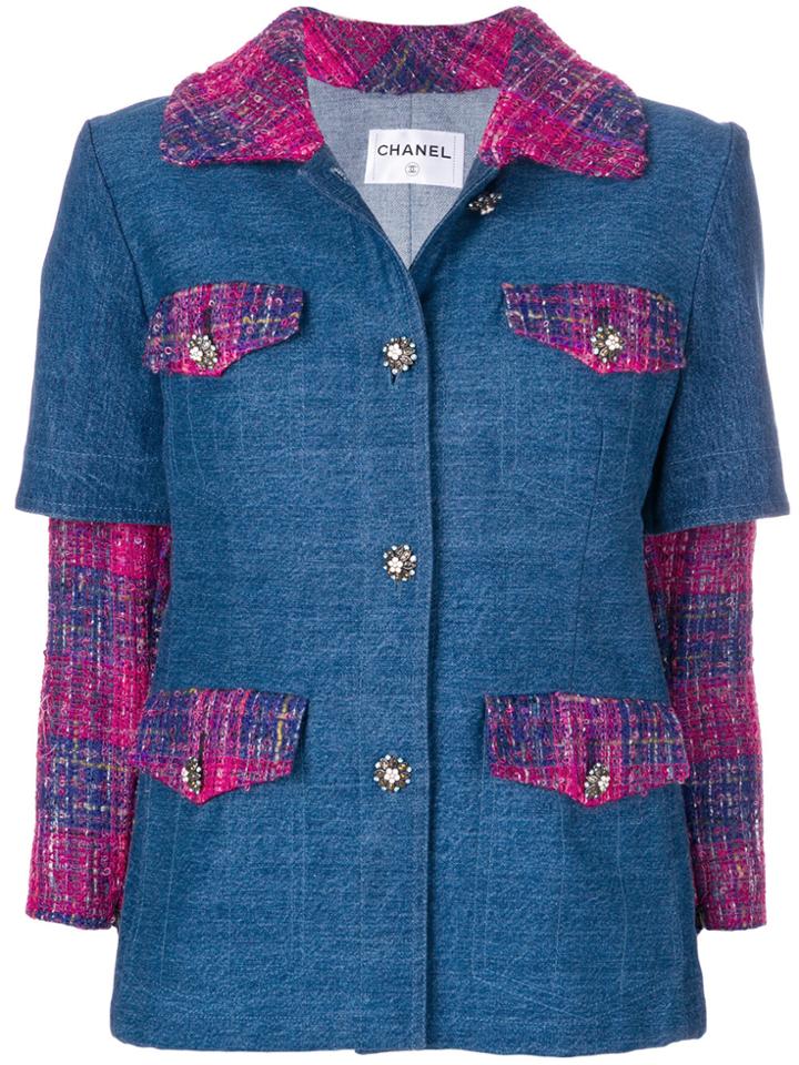 Chanel Vintage Layered Tweed Denim Jacket - Blue