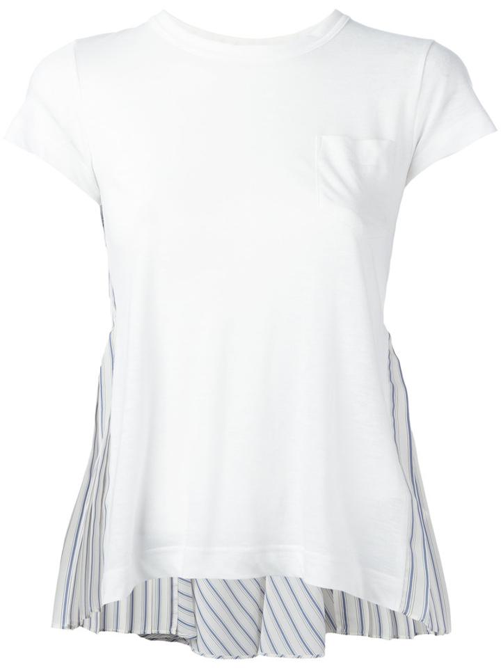 Sacai T-shirt With Stripe-embellished Back, Women's, Size: Iii, White, Linen/flax/polyester/cupro
