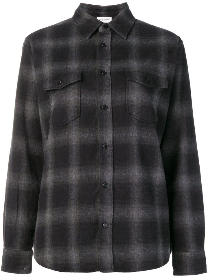 Saint Laurent Checked Button Shirt - Grey