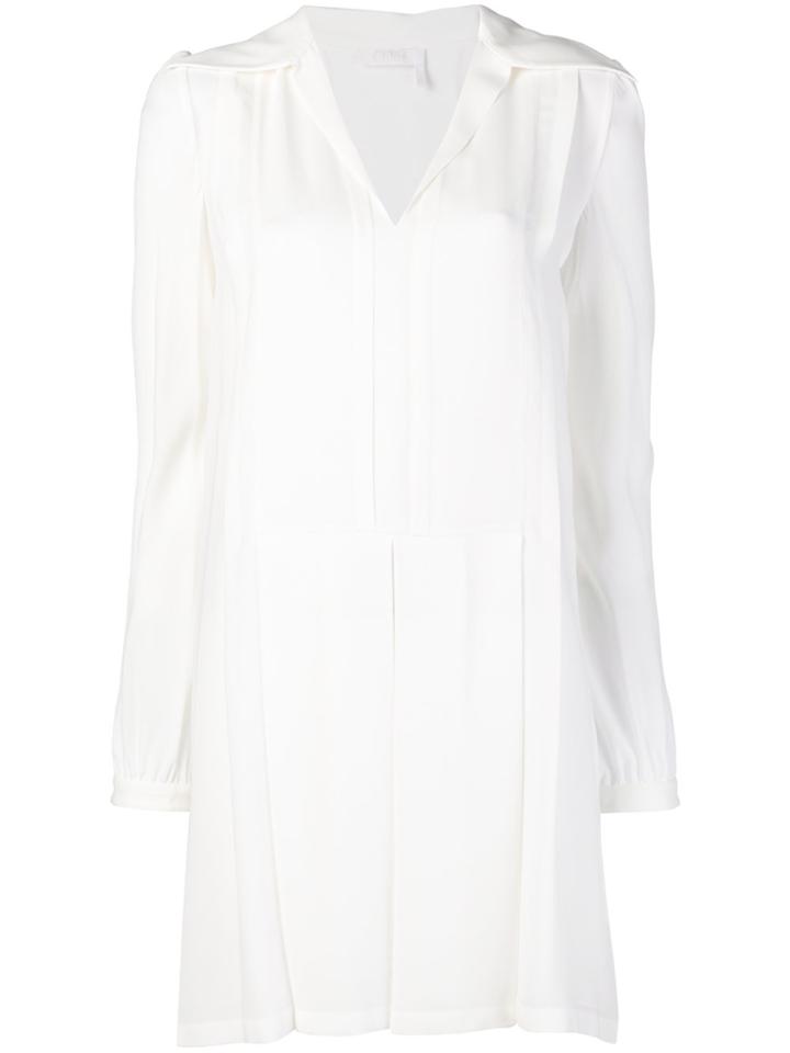 Chloé Pleated Shirt Dress - White
