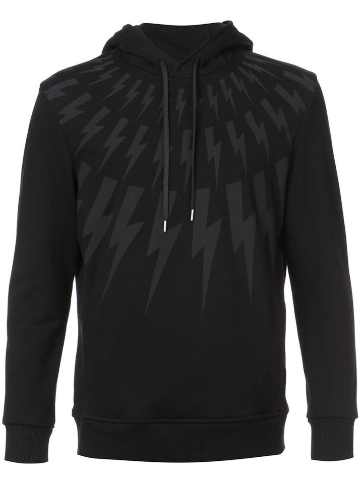 Neil Barrett - Lightning Bolt Print Hoodie - Men - Cotton - S, Black, Cotton