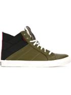 Diesel Two-tone Hi-top Sneakers, Men's, Size: 44.5, Green, Leather/rubber/cotton