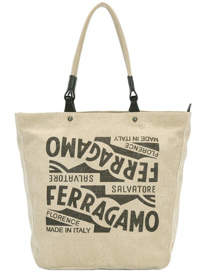 Salvatore Ferragamo Logo Tote Bag, Men's, Nude/neutrals, Cotton