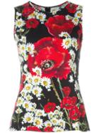 Dolce & Gabbana Daisy And Poppy Print Top, Women's, Size: 50, Black, Silk/spandex/elastane