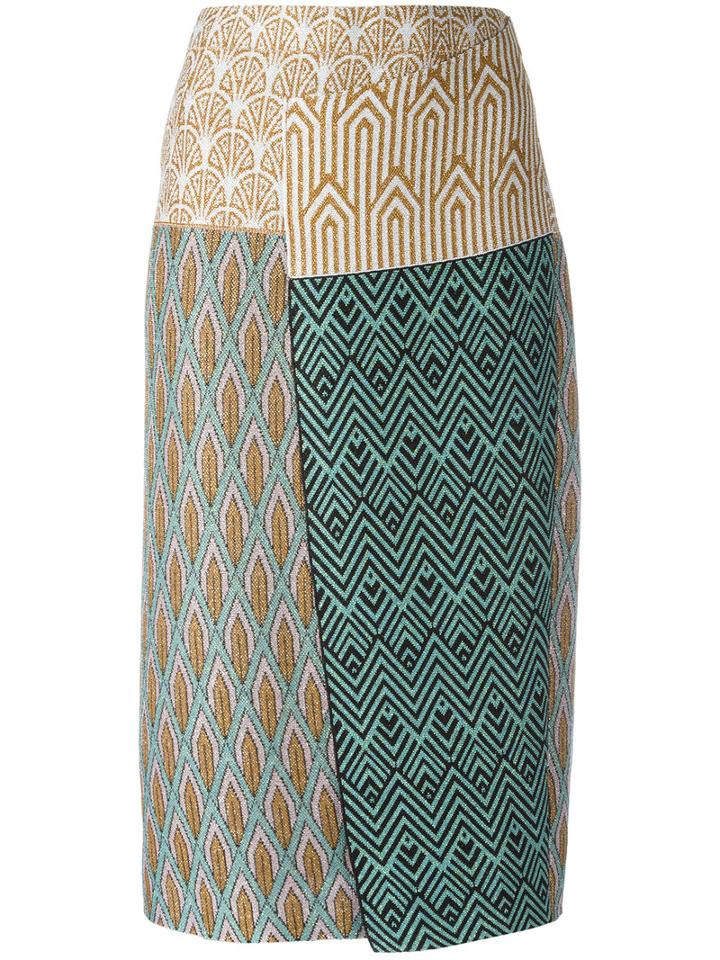 Circus Hotel Printed Panel Pencil Skrit, Women's, Size: 44, Green, Polyester/viscose