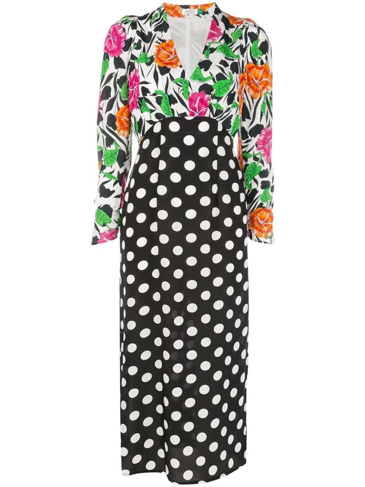 Rixo London Floral-and-polka Print Silk Dress - Black