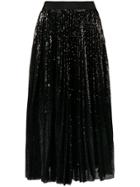 Msgm Pleated Sequin Midi Skirt - Black