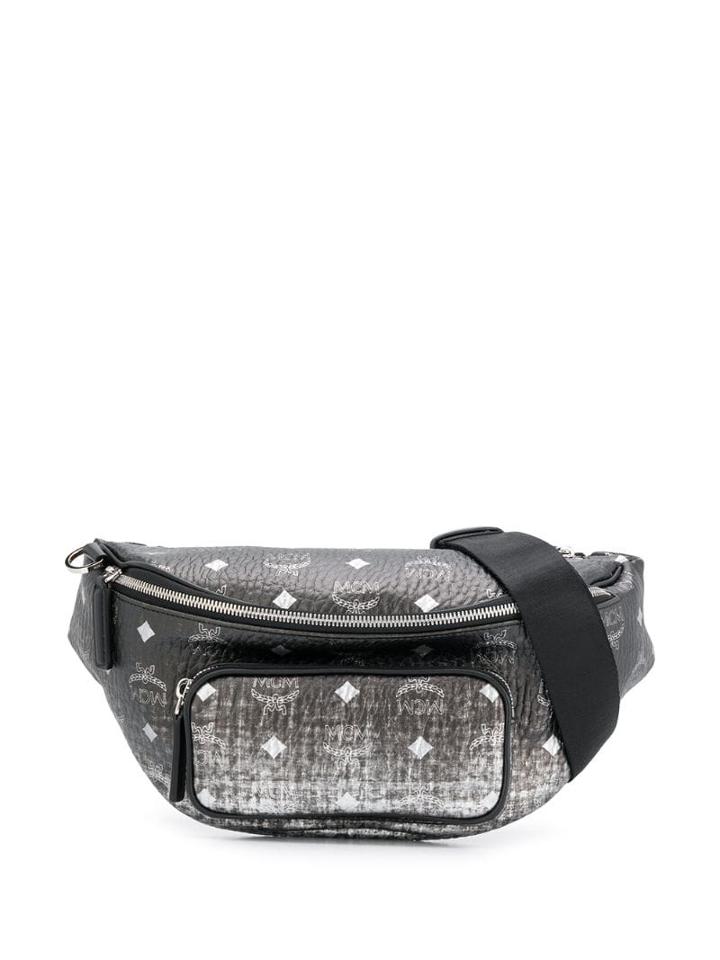 Mcm Logo Print Belt Bag - Silver