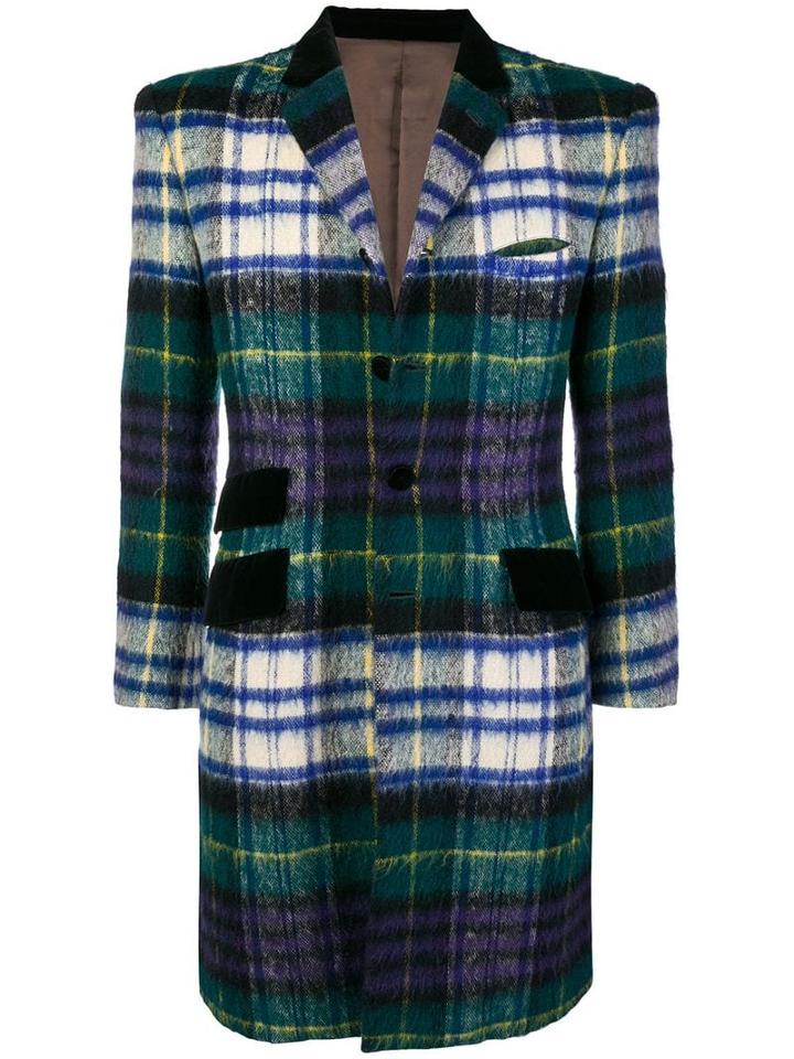 Jean Paul Gaultier Pre-owned Plaid Midi Coat - Blue