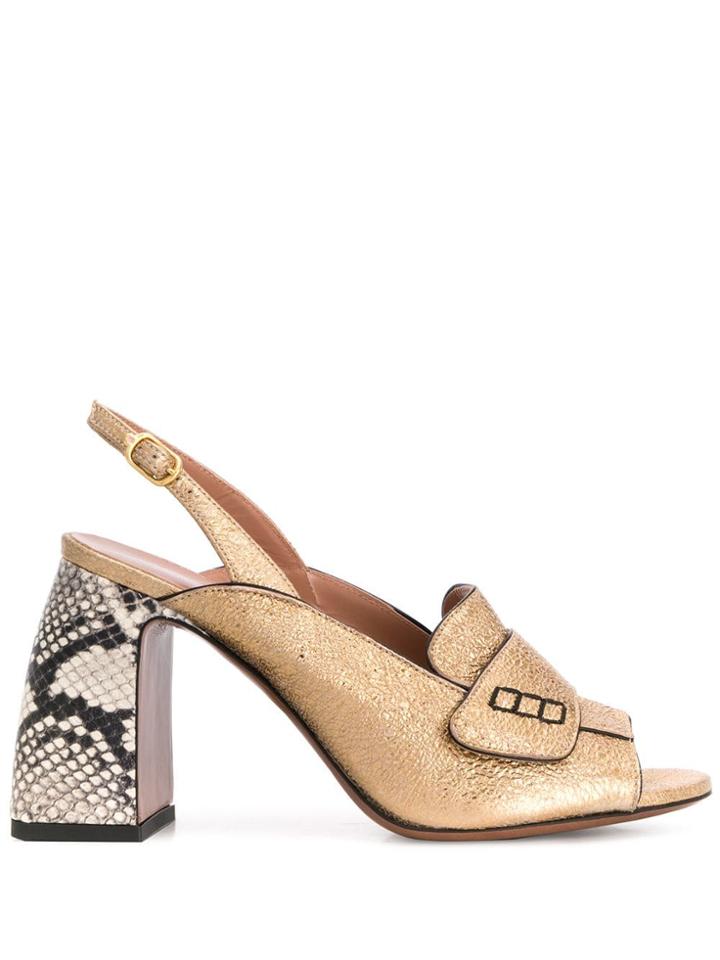 L'autre Chose Slingback Open Toe Loafers - Gold