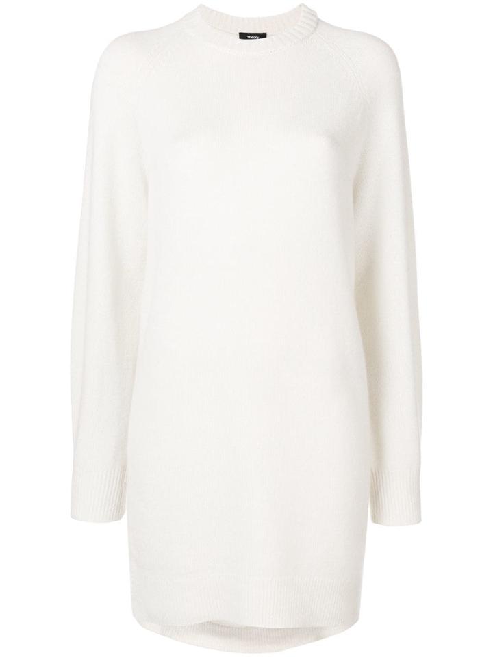 Theory Fine Knit Crewneck Sweater Dress - White