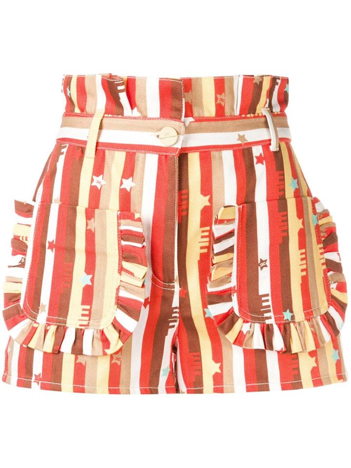 Elisabetta Franchi Striped High-waisted Shorts - Orange