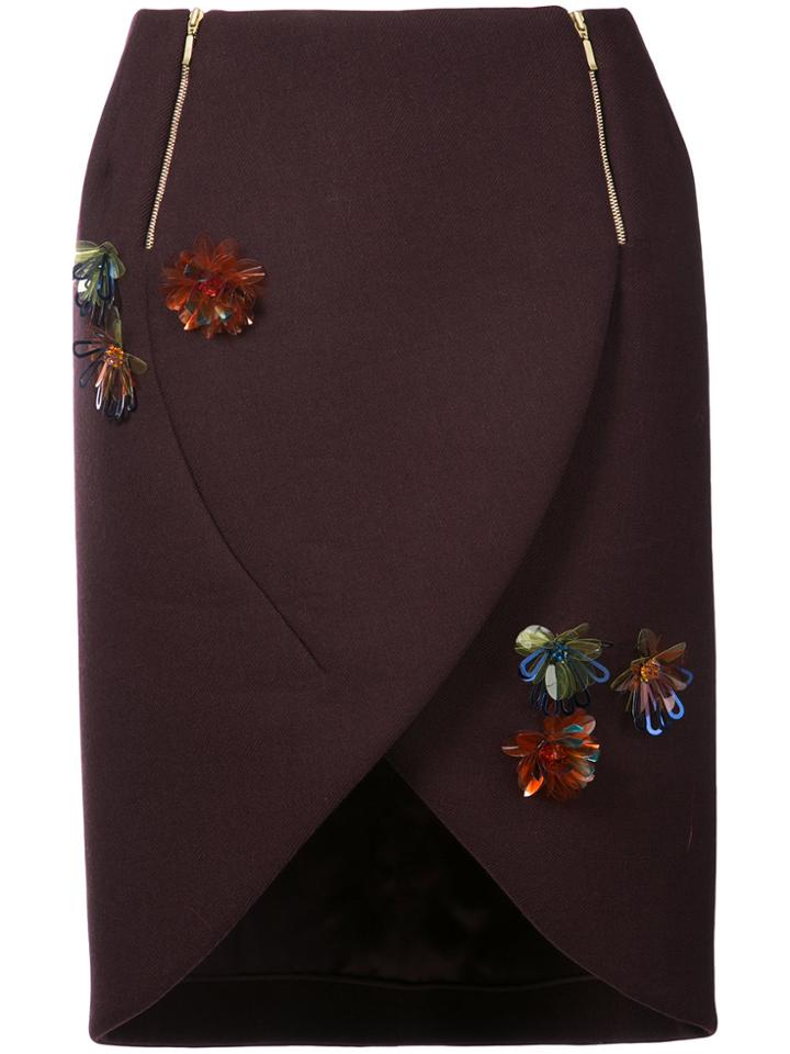 Delpozo Floral Embroidered Skirt - Pink & Purple