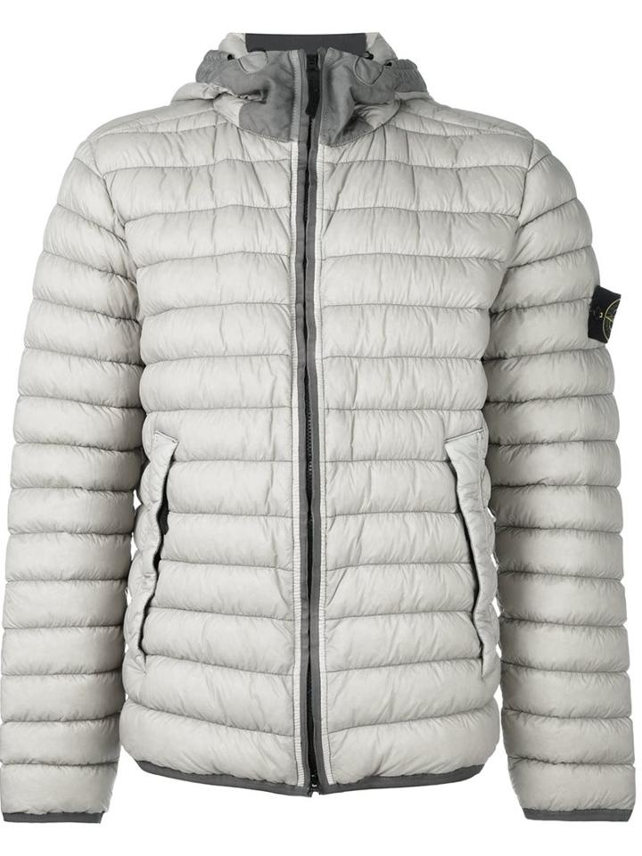 Stone Island Hooded Padded Jacket, Men's, Size: Xl, Grey, Polyamide/polyurethane Resin/duck Feathers