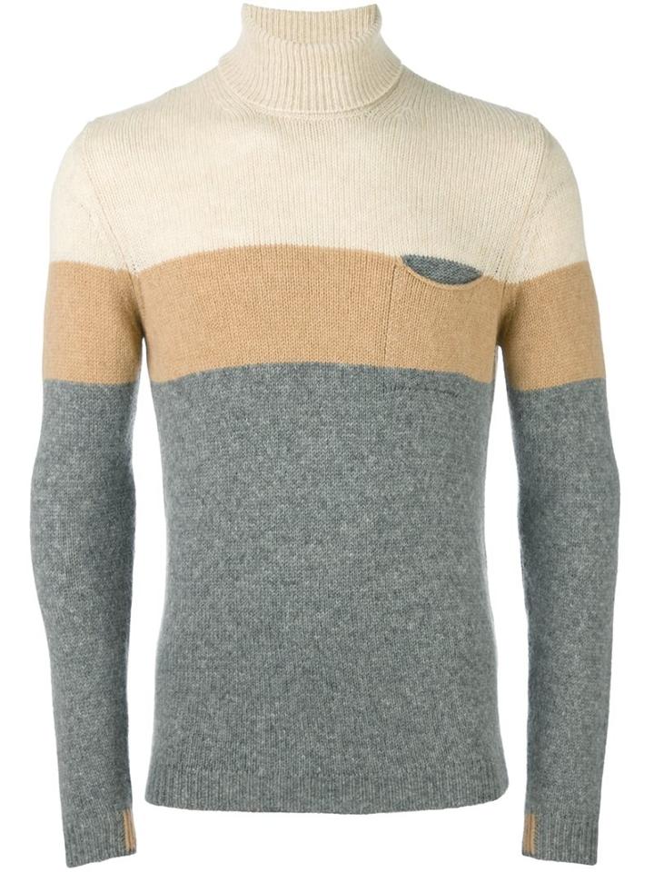 Roberto Collina Colour Block Pullover, Men's, Size: 54, Grey, Nylon/camel Hair/merino