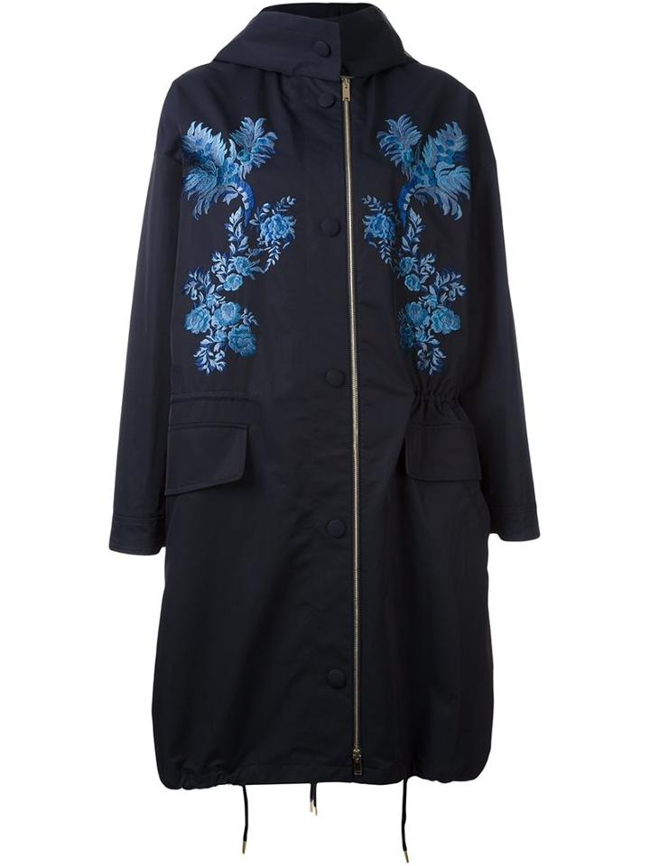 Stella Mccartney Embroidered Floral Technical Jacket, Women's, Size: 40, Blue, Polyester/cotton/viscose
