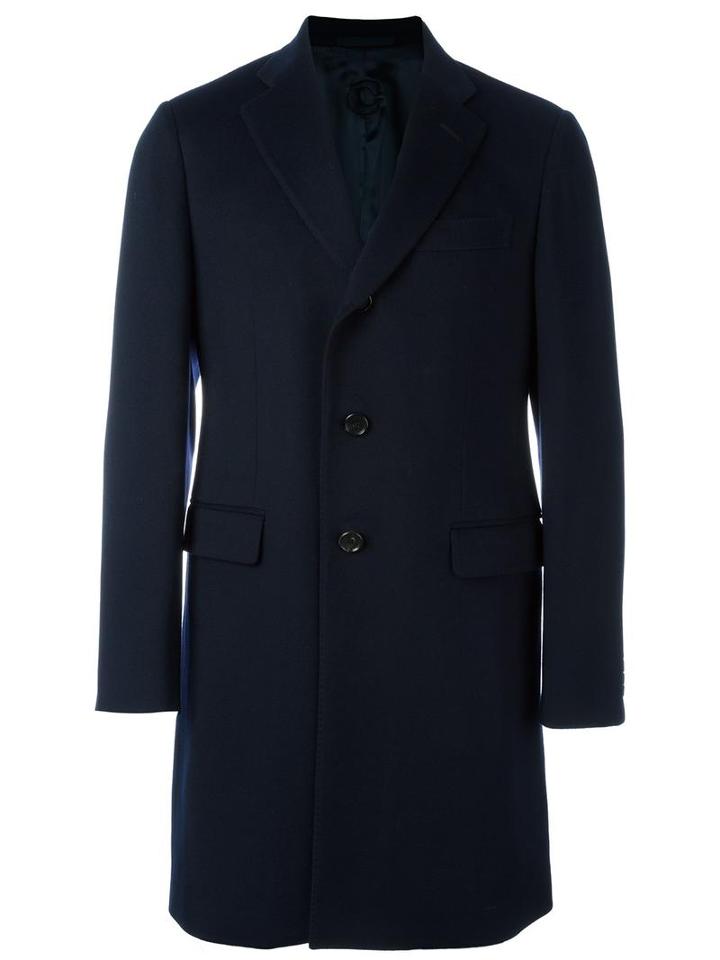 Caruso Single Breasted Coat, Men's, Size: 54, Blue, Viscose/cashmere
