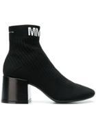 Mm6 Maison Margiela Logo Ankle Boots - Black