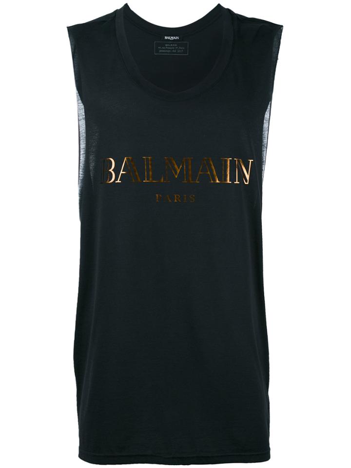 Balmain Mylar Logo Tank Top - Black