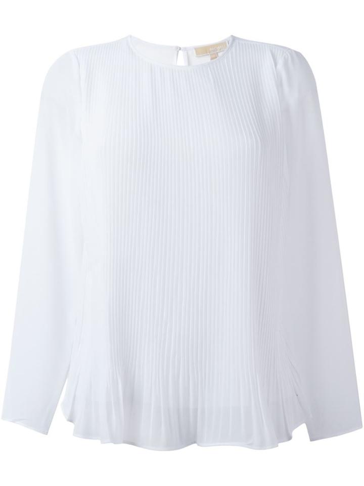 Michael Michael Kors Pleated Panel Sheer Blouse, Women's, Size: Xl, White, Polyester/cotton