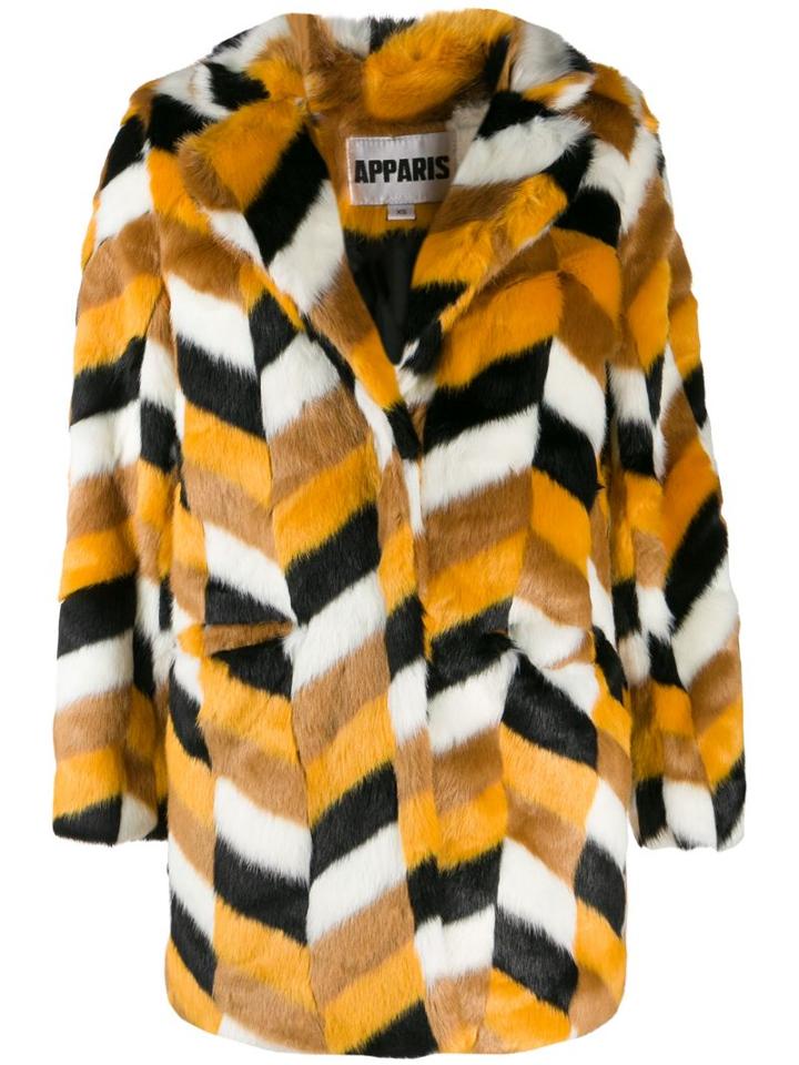 Apparis Faux-fur Chevron Coat - Yellow
