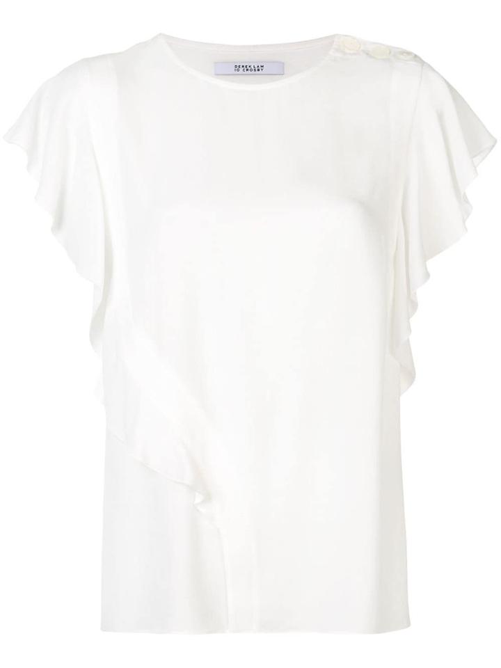 Derek Lam 10 Crosby Short Sleeve Crewneck Ruffle Blouse - White