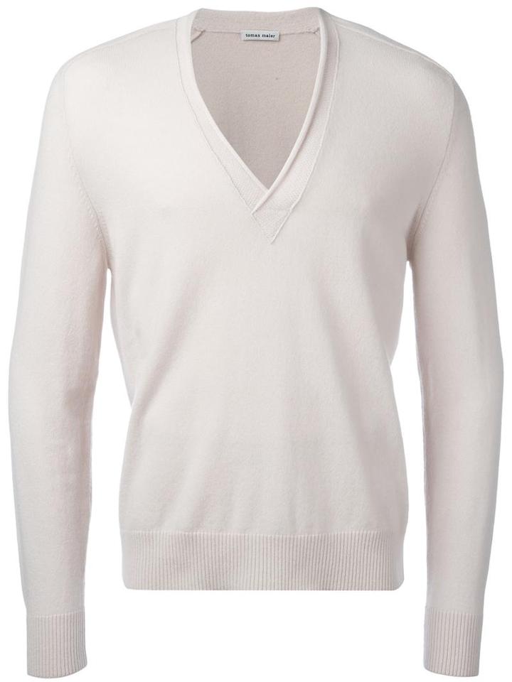 Tomas Maier V-neck Jumper, Men's, Size: Xl, Nude/neutrals, Cashmere