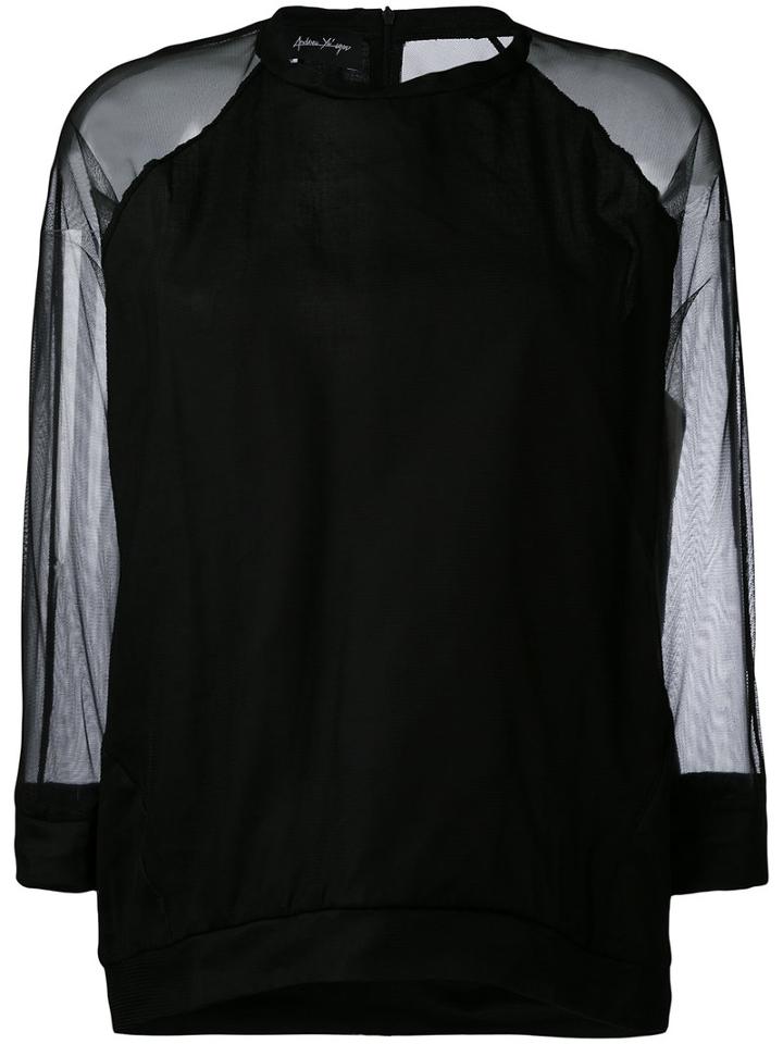 Andrea Ya'aqov - Tulle Sleeve T-shirt - Women - Ramie/polyamide - Xs, Black, Ramie/polyamide