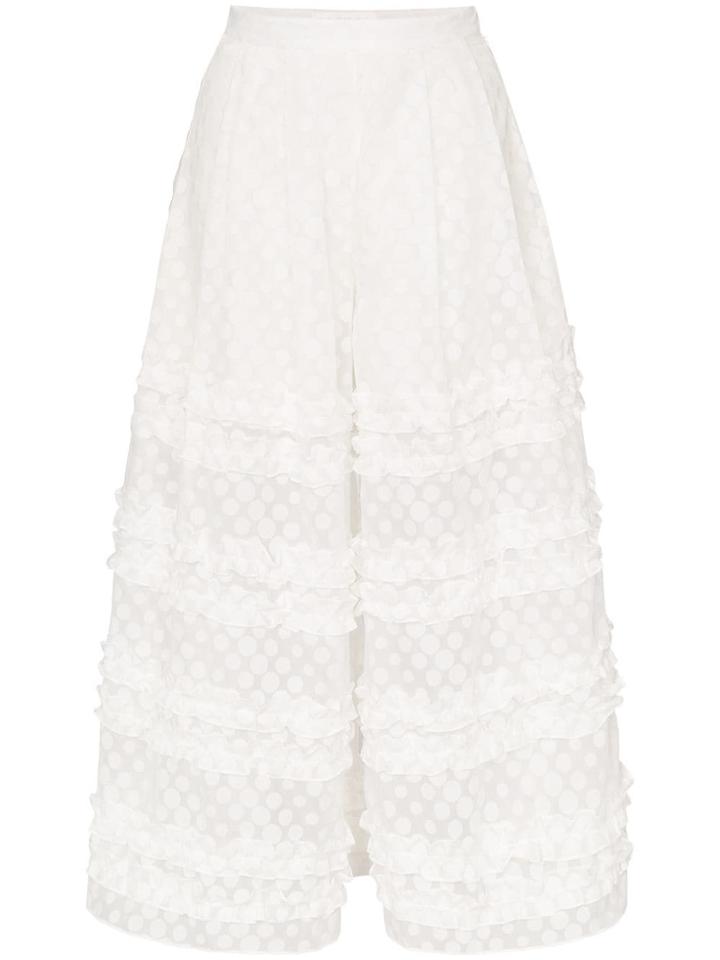 Paskal Ruffle Detail Polka Dot Culotte Trousers - White