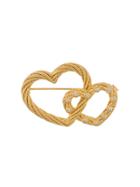 Christian Dior Vintage 1970's Linked Hearts Brooch - Gold