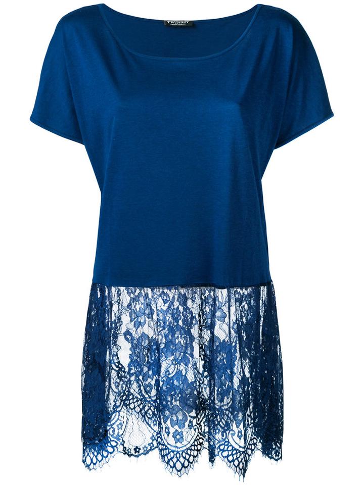 Twin-set - Lace-panelled Top - Women - Cotton/polyamide/viscose - Xs, Blue, Cotton/polyamide/viscose