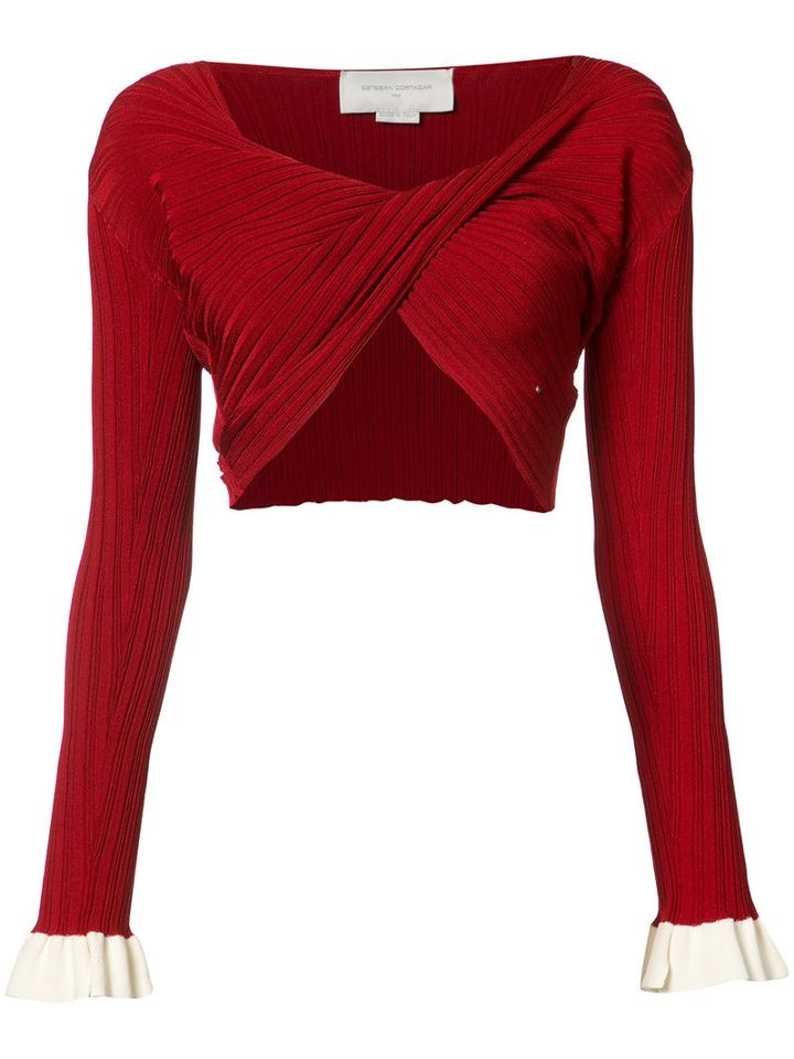 Esteban Cortazar Twisted Cropped Sweater, Women's, Size: Medium, Red, Viscose/polyester/cotton