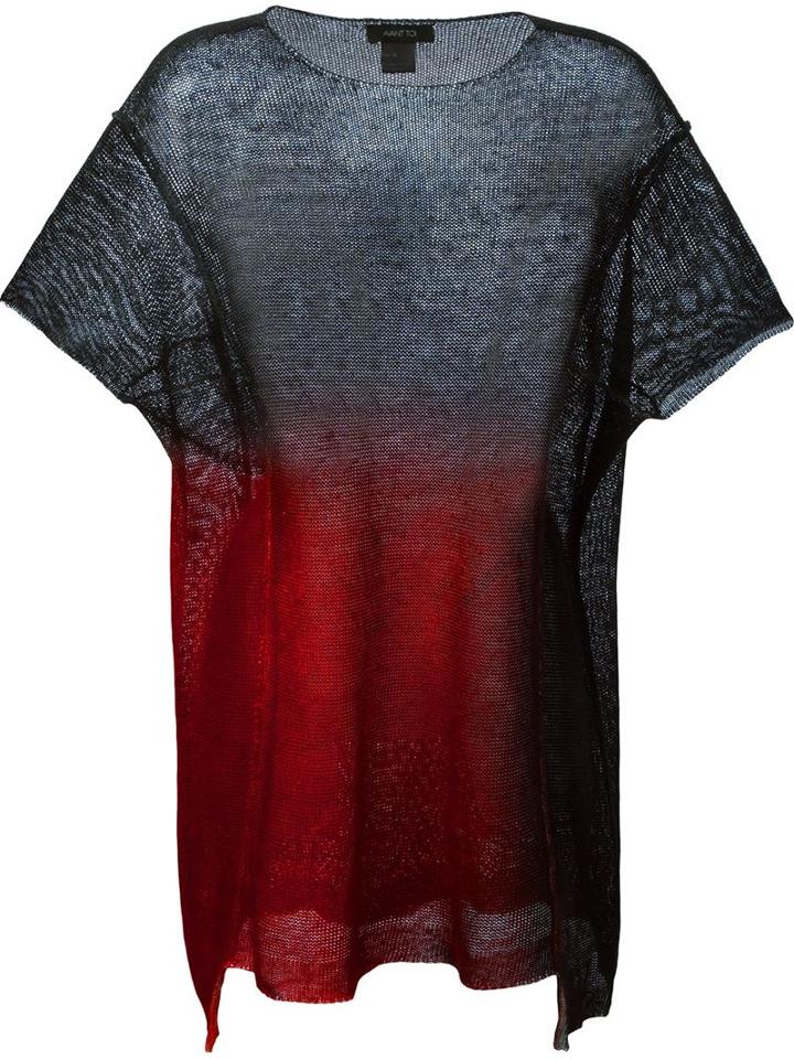 Avant Toi Semi Sheer Asymmetric Knitted T-shirt