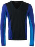 Prada Colour Block Jumper V-neck, Men's, Size: 48, Blue, Virgin Wool