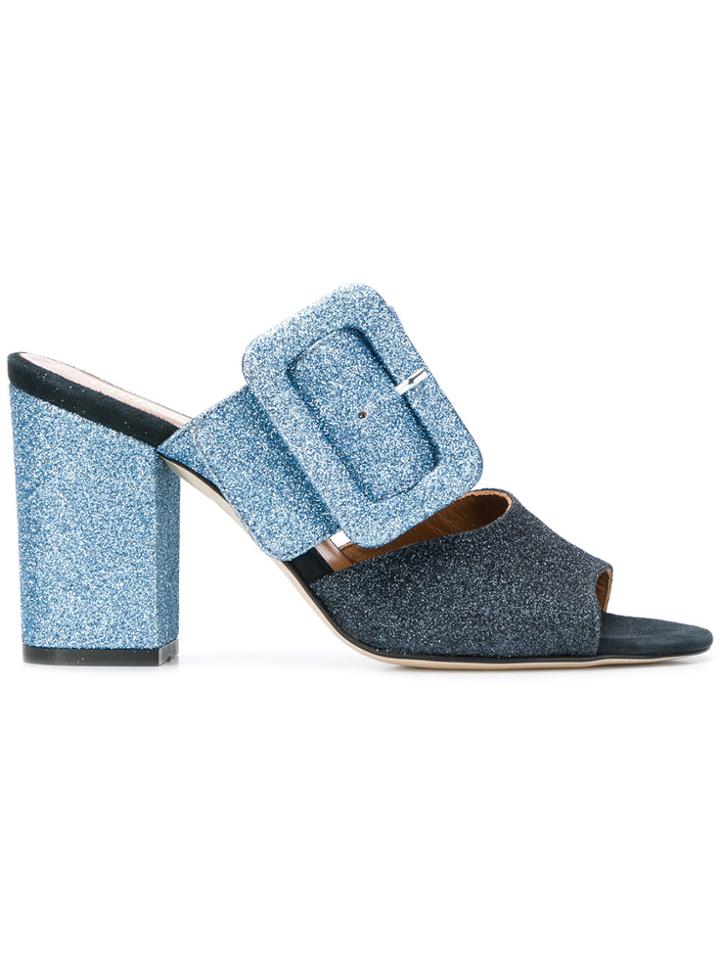 Paris Texas Glitter Buckle Mules - Blue