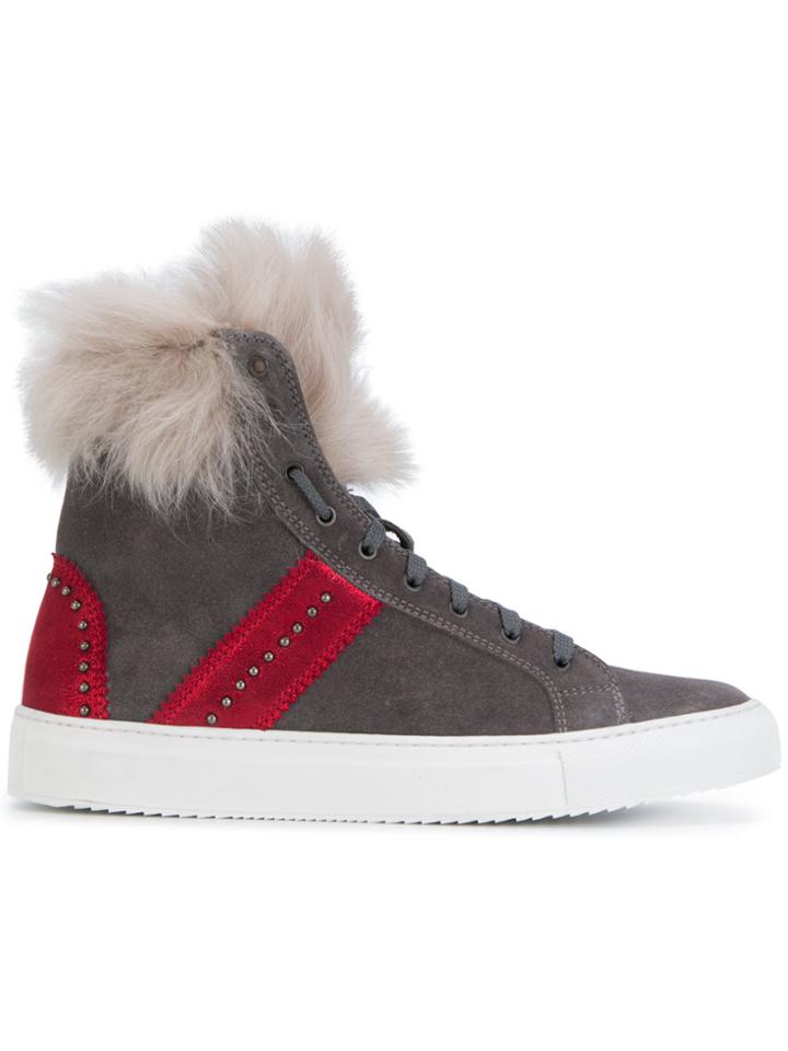 Eleventy Stripe Detail Fur Sneakers - Grey