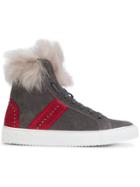 Eleventy Stripe Detail Fur Sneakers - Grey