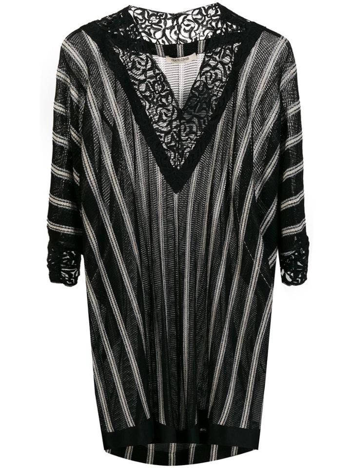 Roberto Cavalli Striped Lace Top - Black