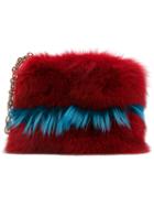 Mr & Mrs Italy - Chain Detail Clutch - Women - Cotton/fox Fur/racoon Fur - One Size, Red, Cotton/fox Fur/racoon Fur