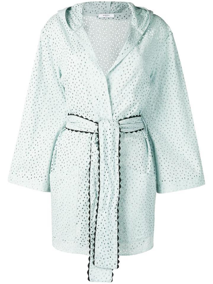 Marysia Embroidered Wrap-around Coat - Blue