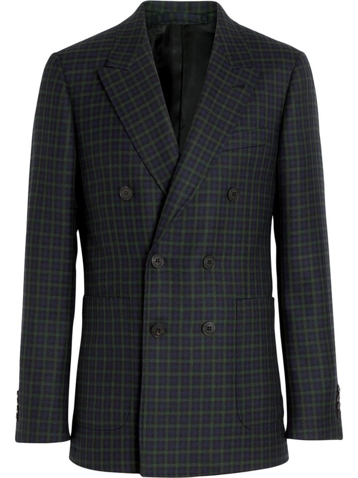 Burberry Slim Fit Tartan Wool Tailored Jacket - Blue