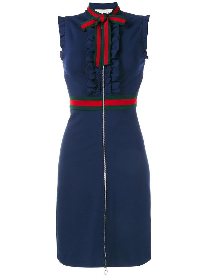 Gucci Sleeveless Ruffled Detailing Dress, Women's, Size: Xs, Blue, Viscose/polyamide/spandex/elastane