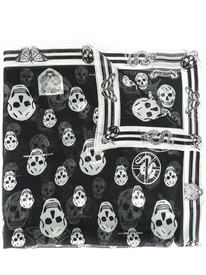 Alexander Mcqueen Skull Print Scarf, Women's, Black, Silk