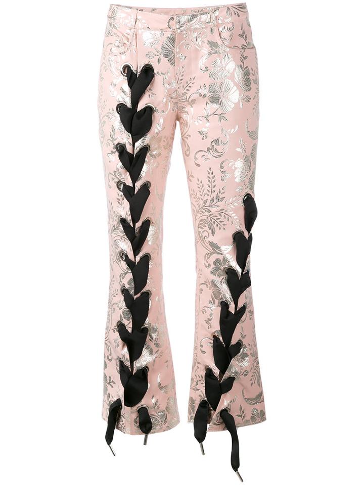Marques'almeida - Lace-up Jacquard Trousers - Women - Cotton/polyester/acetate/metallized Polyester - L, Pink/purple, Cotton/polyester/acetate/metallized Polyester