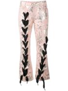 Marques'almeida - Lace-up Jacquard Trousers - Women - Cotton/polyester/acetate/metallized Polyester - L, Pink/purple, Cotton/polyester/acetate/metallized Polyester
